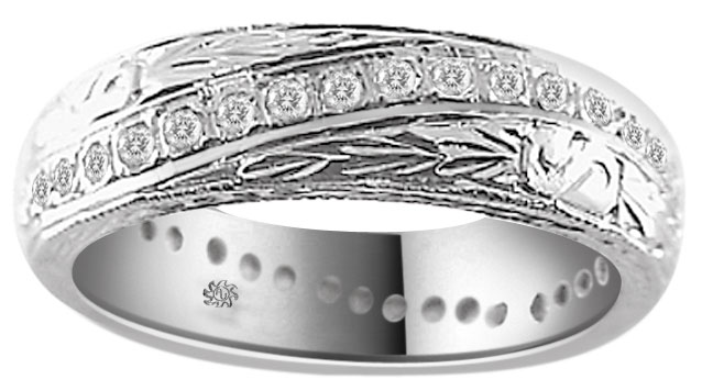 .60 Carat Hand Etched Diamond 18Kt White Gold Anniversary Band