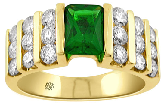 2.70 Carat Emerald & Channel Set Diamond 14Kt Yellow Gold Ring